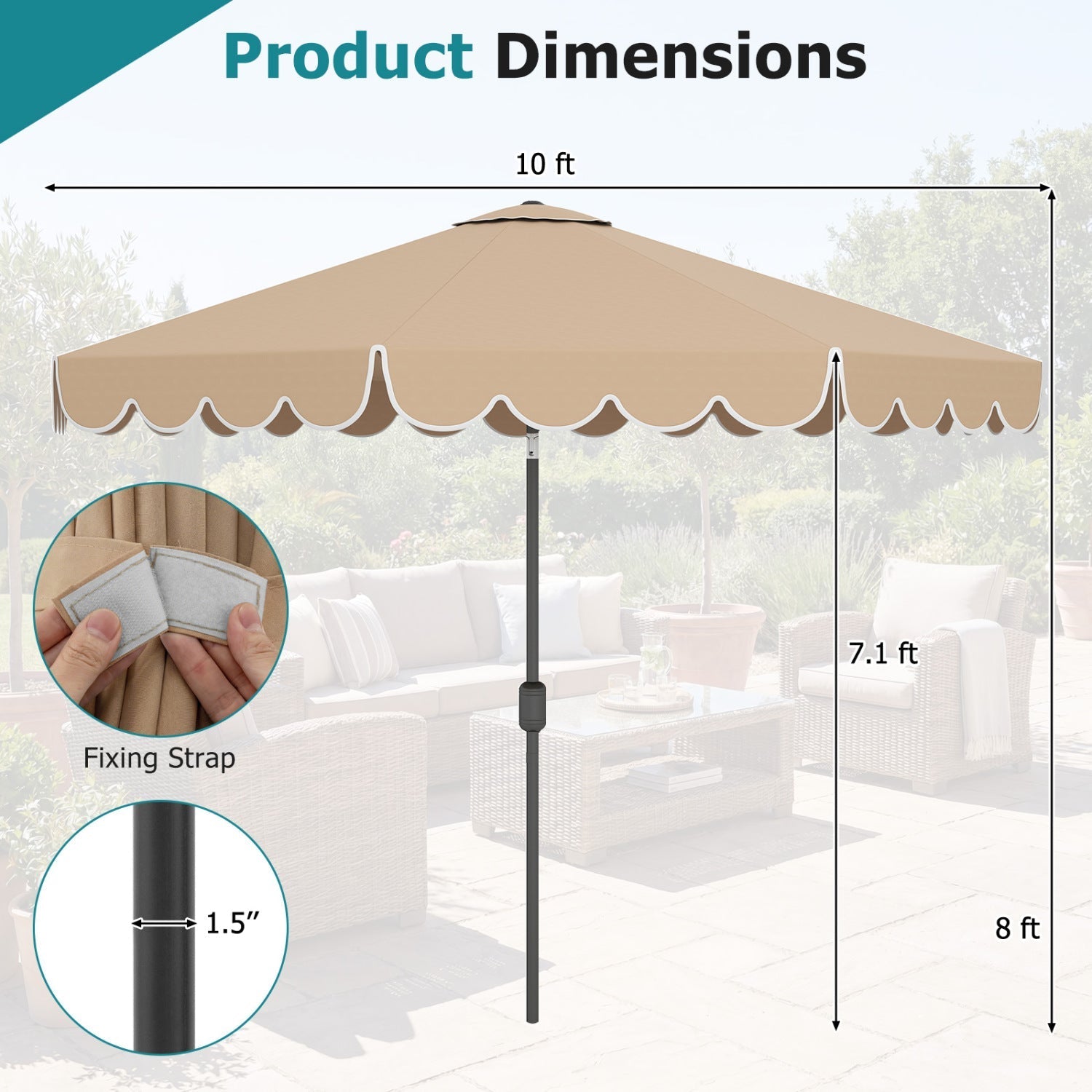 10 FT Patio Umbrella with Push Button Tilt and Crank