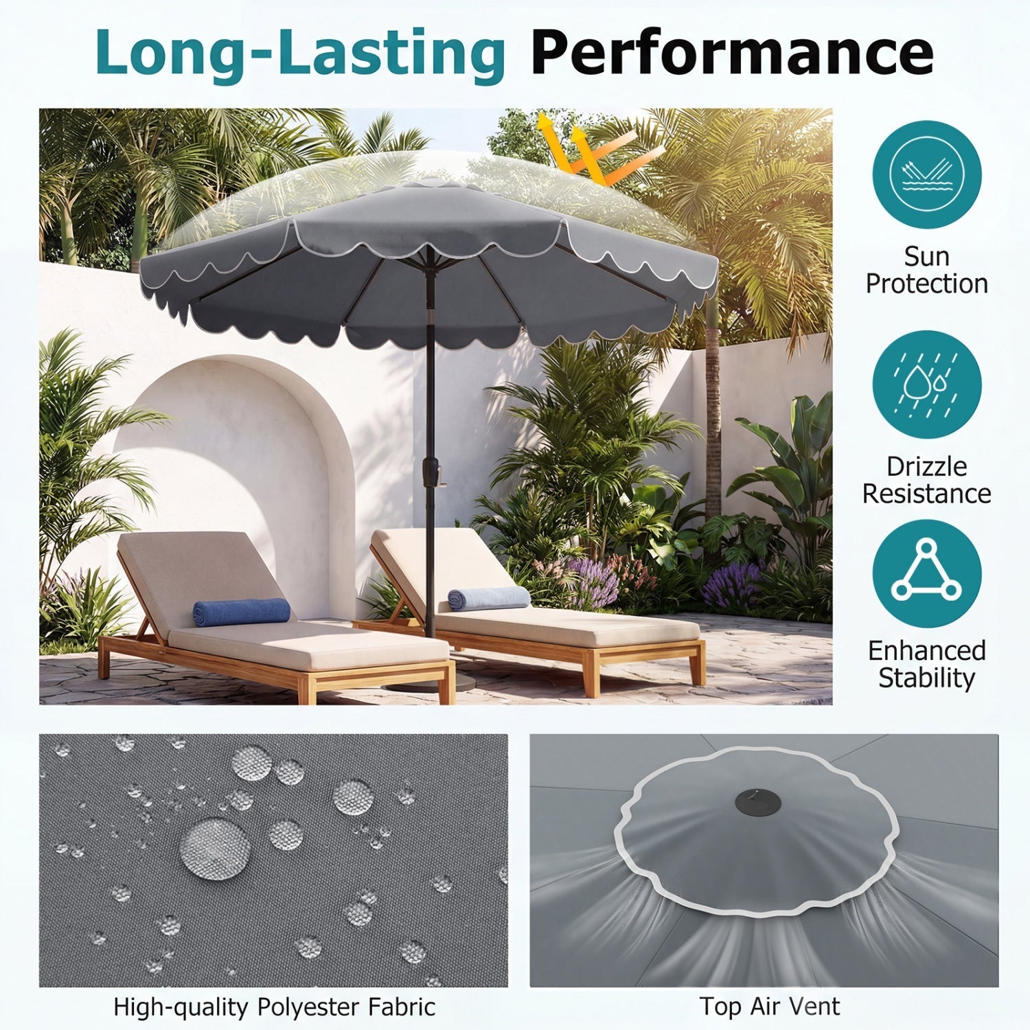 10 FT Patio Umbrella with Push Button Tilt and Crank