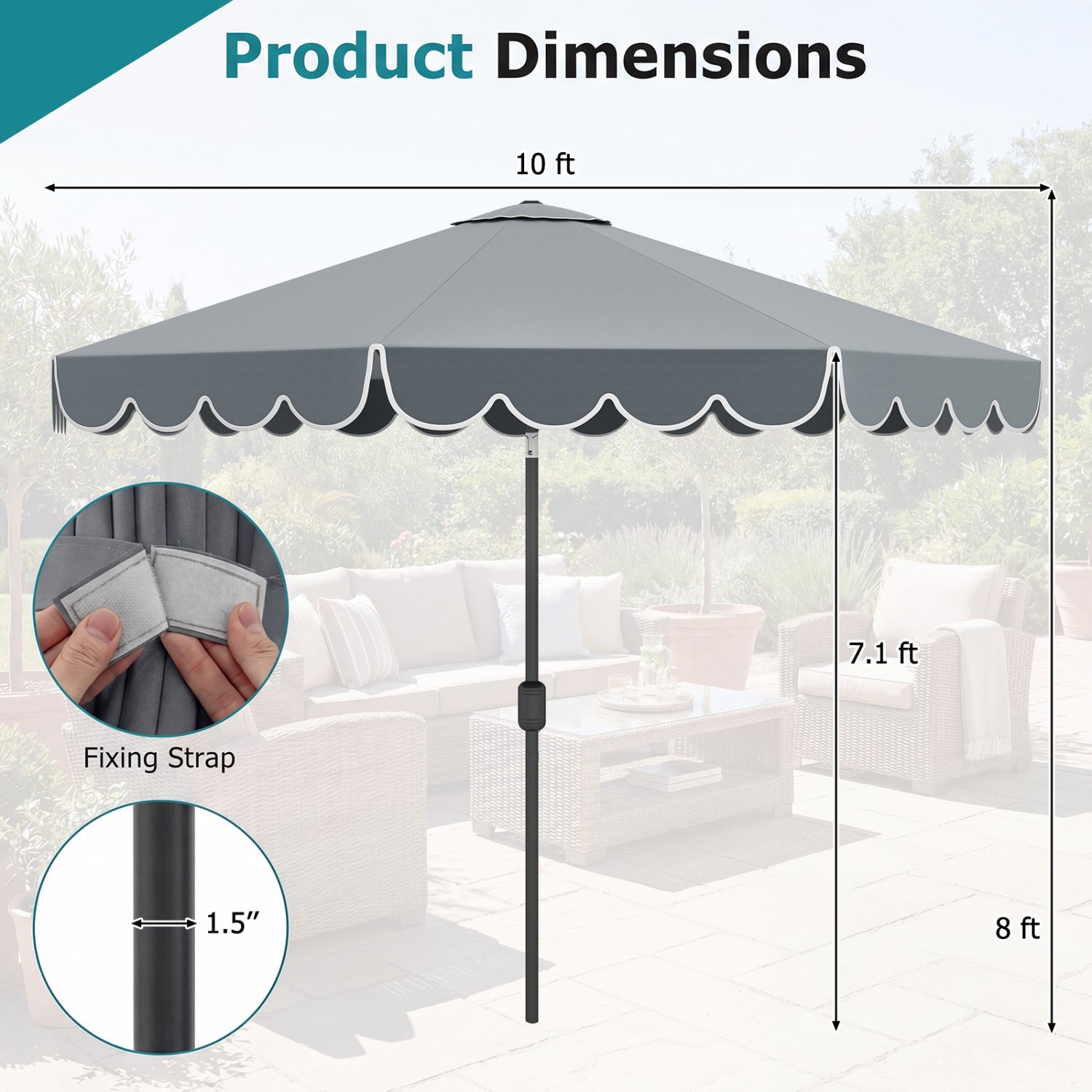 10 FT Patio Umbrella with Push Button Tilt and Crank