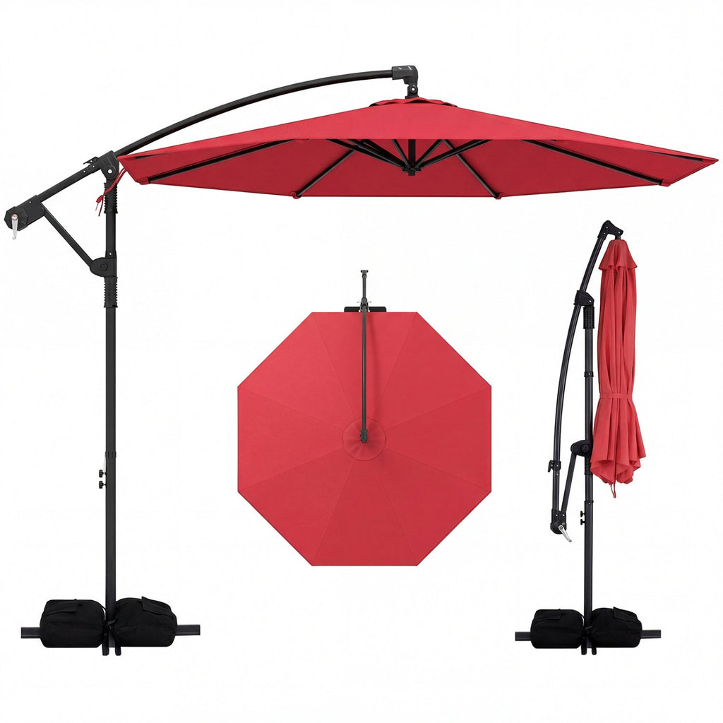 10 Feet Offset Hanging Umbrella with Base Patio Cantilever Umbrella with Tilt