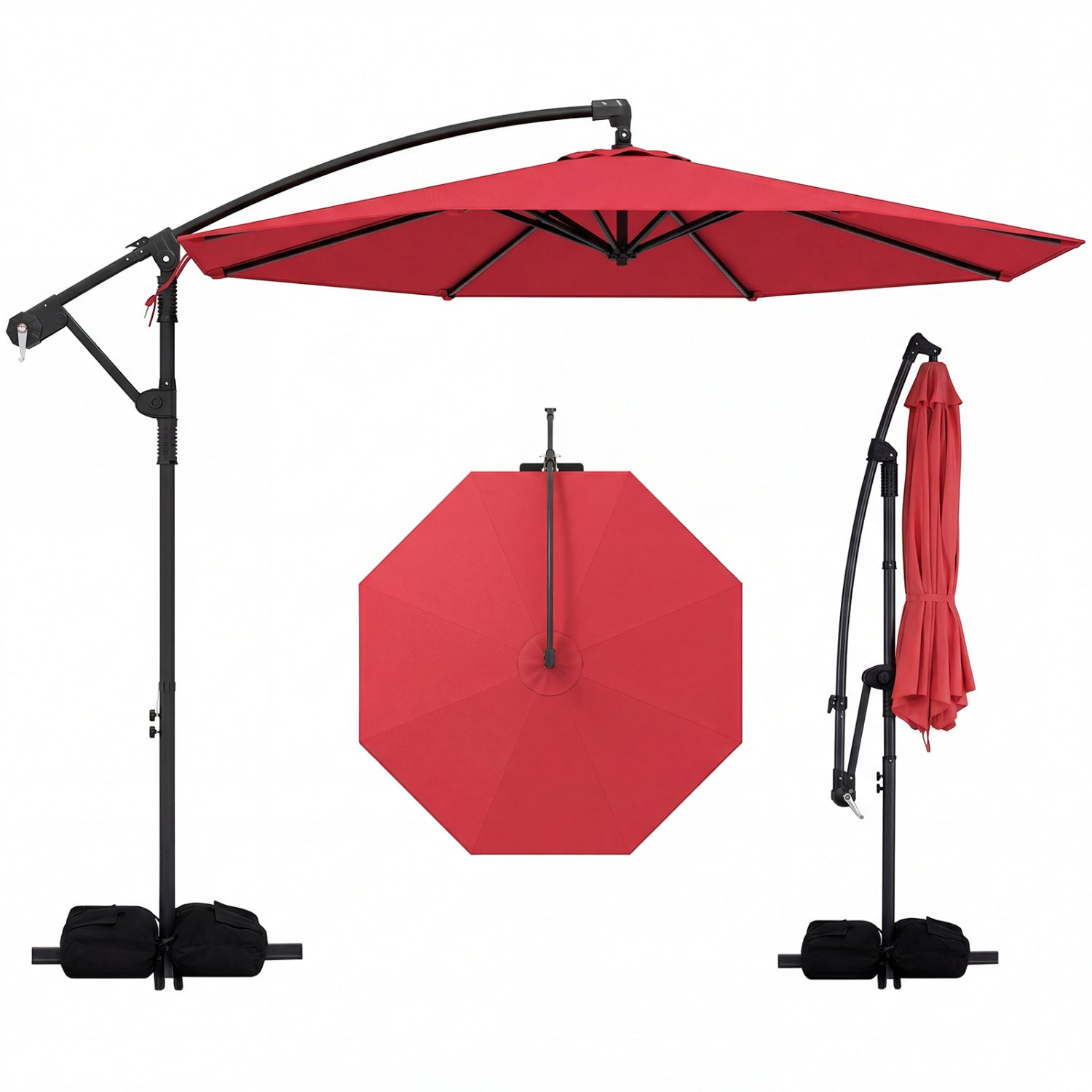 10 Feet Offset Hanging Umbrella with Base Patio Cantilever Umbrella with Tilt