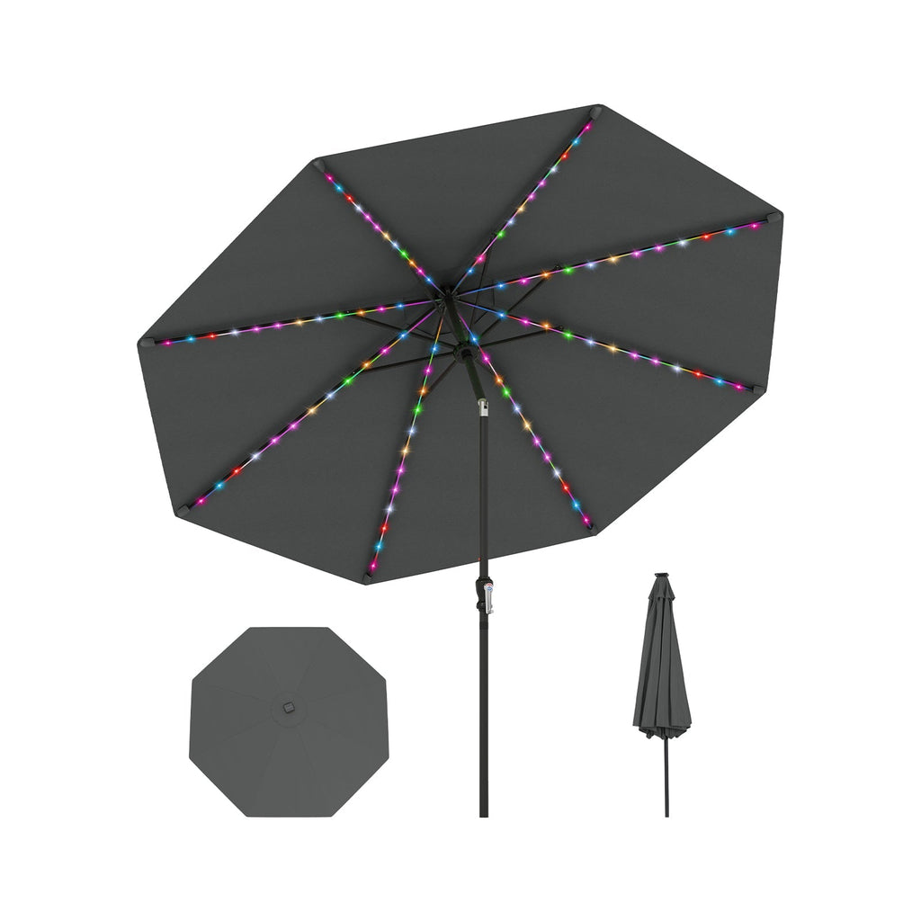 10 Feet Solar Patio Umbrella with 96 Multi-Colored Flowing LED Lights and Tilt Adjustment