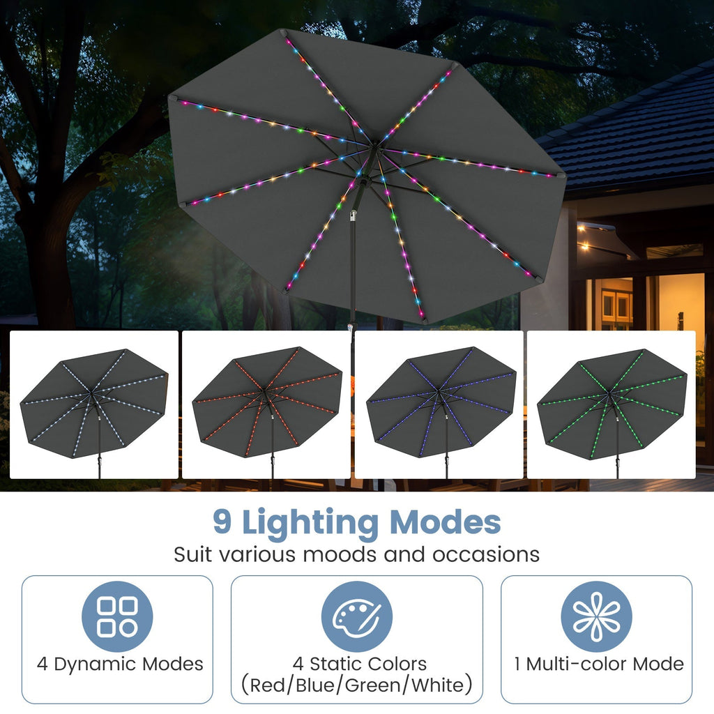 10 Feet Solar Patio Umbrella with 96 Multi-Colored Flowing LED Lights and Tilt Adjustment