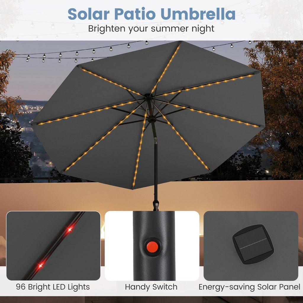 10 Feet Solar Patio Umbrella with 96 Multi-Colored Flowing LED Lights and Tilt Adjustment