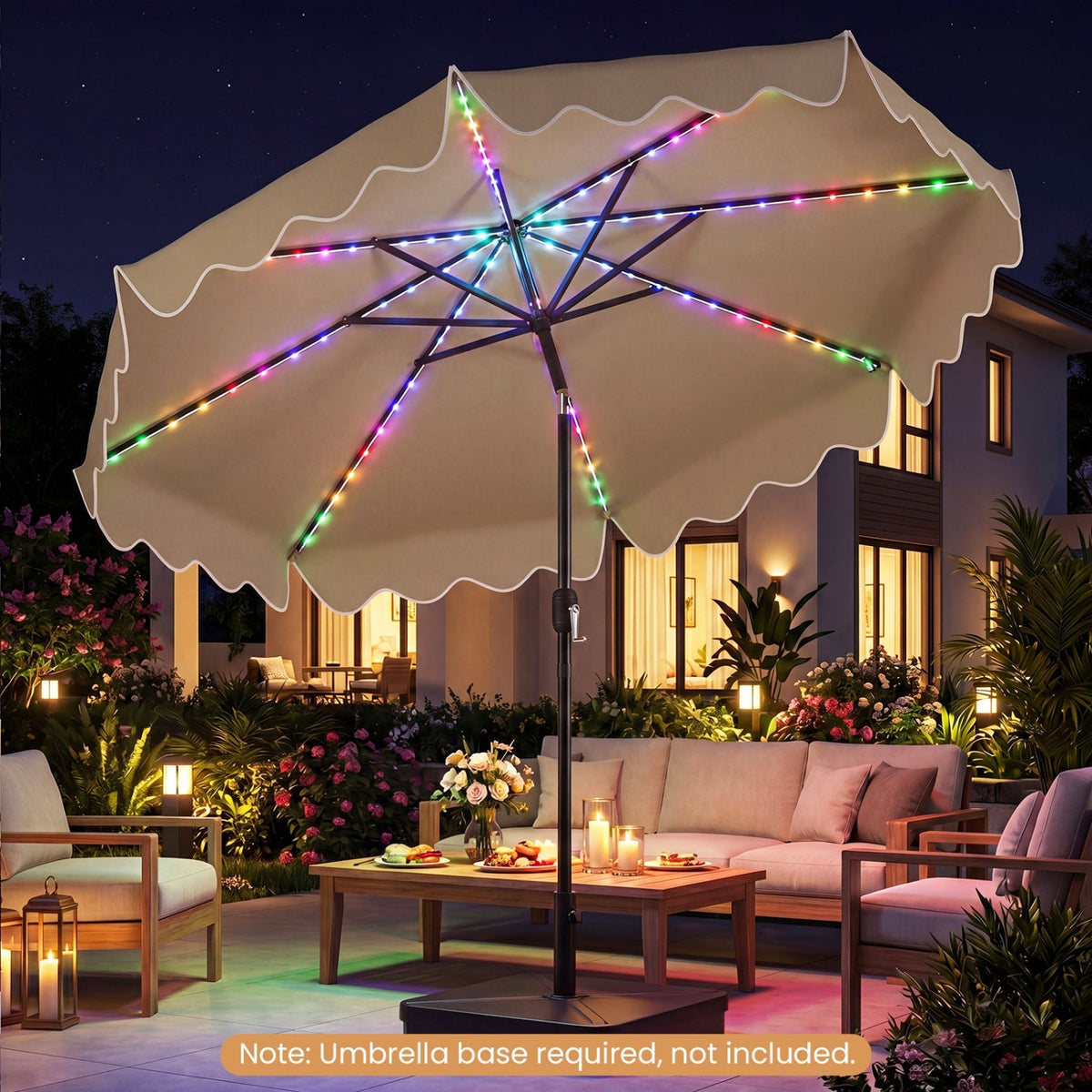 10 Ft Solar Patio Umbrella with LED Lights