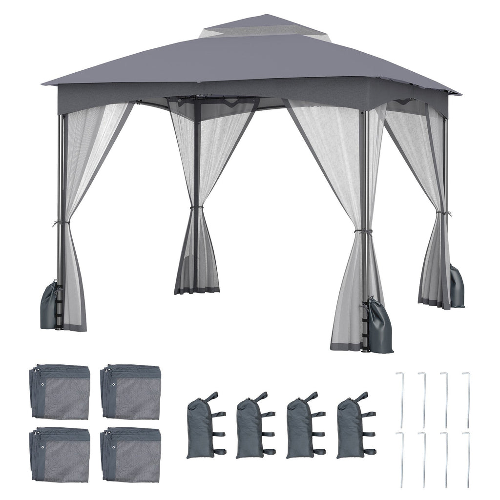 10 X 10 FT Heavy-Duty Patio Gazebo with Netting Walls and 4 Sandbags
