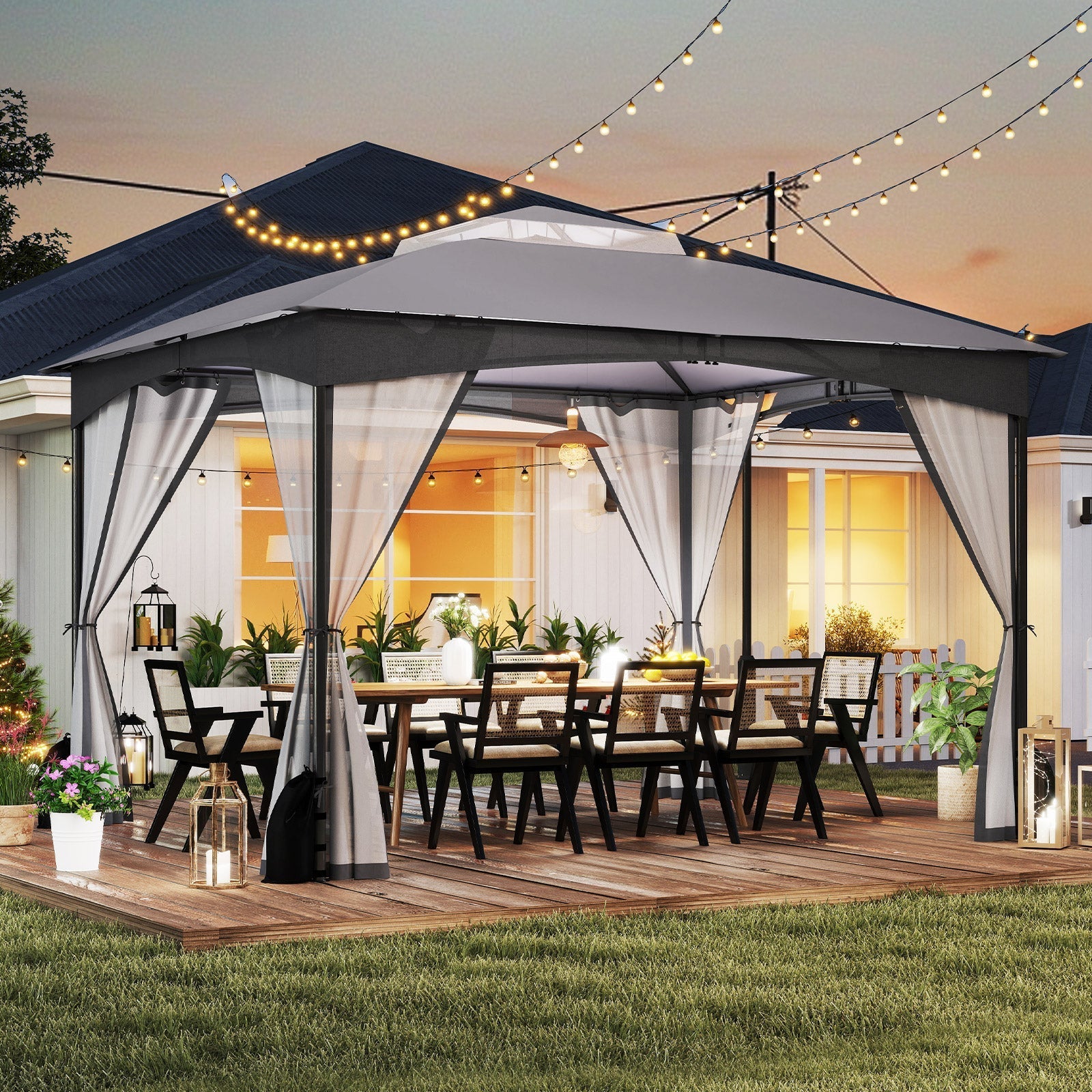 10 X 12 FT Patio Gazebo with Netting Walls with 4 Sandbags
