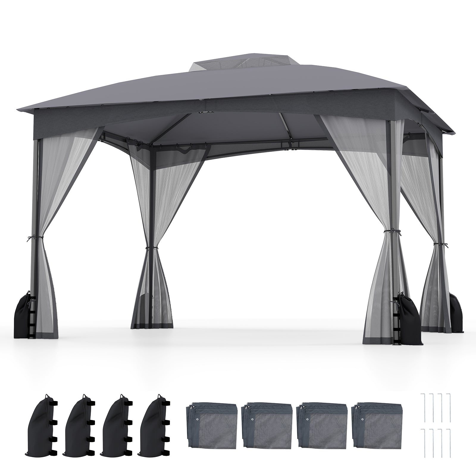 10 X 12 FT Patio Gazebo with Netting Walls with 4 Sandbags