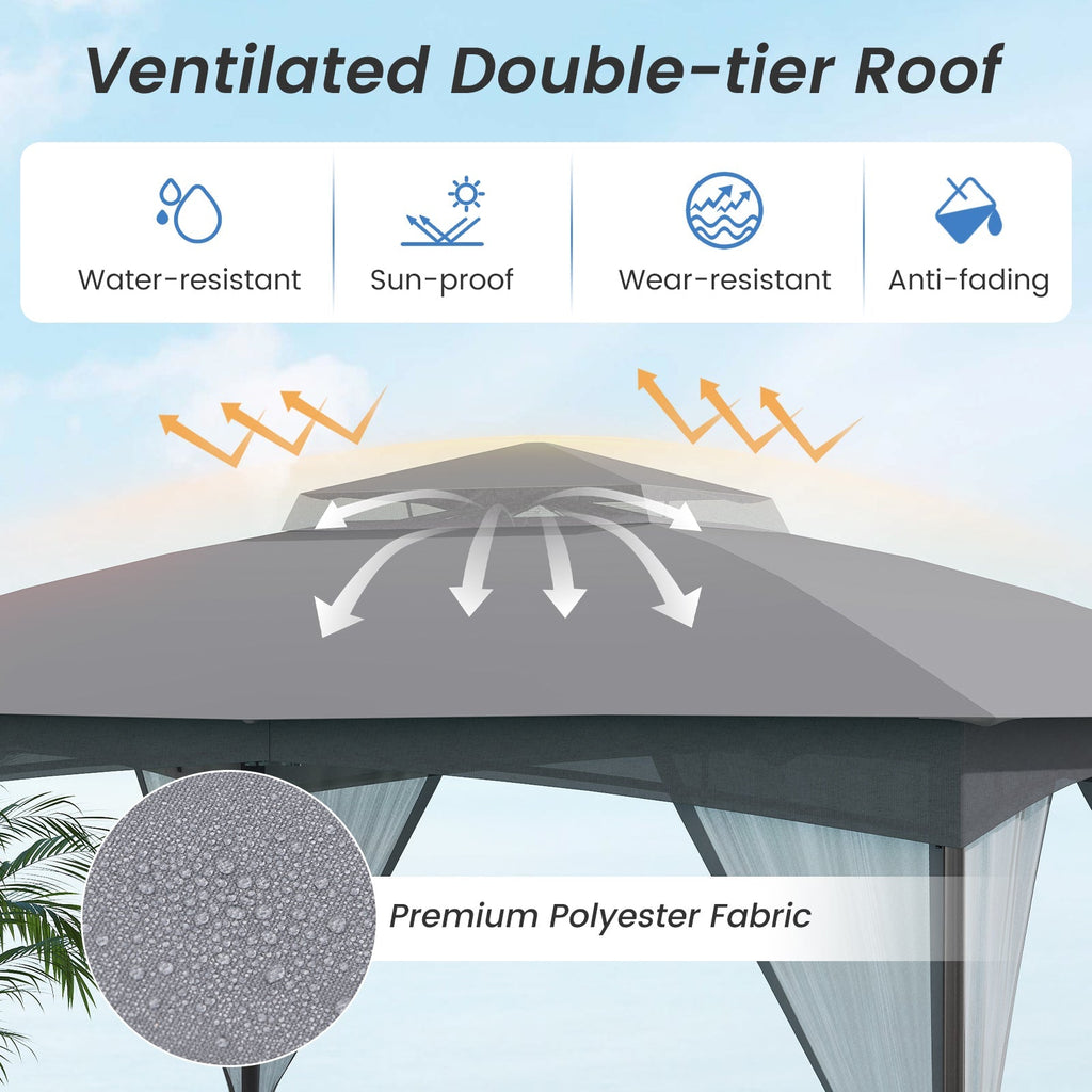 10 X 12 FT Patio Gazebo with Netting Walls with 4 Sandbags
