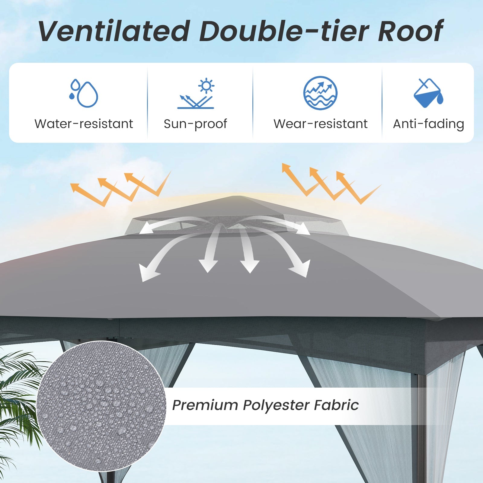 10 X 12 FT Patio Gazebo with Netting Walls with 4 Sandbags