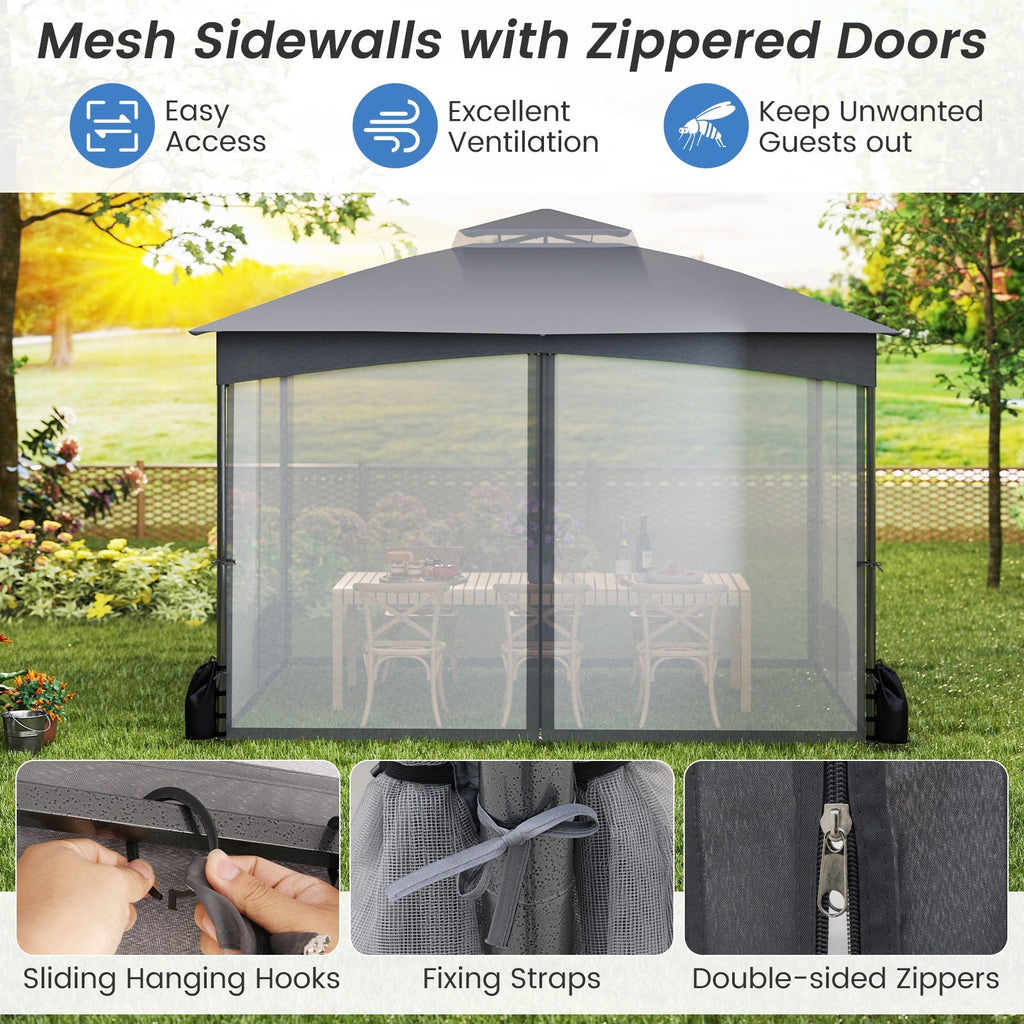10 X 12 FT Patio Gazebo with Netting Walls with 4 Sandbags