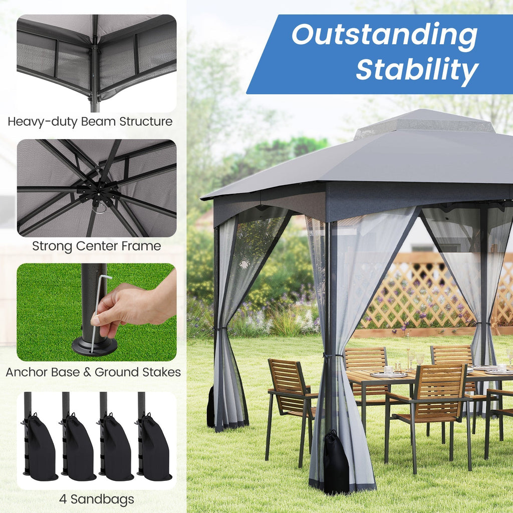 10 X 12 FT Patio Gazebo with Netting Walls with 4 Sandbags