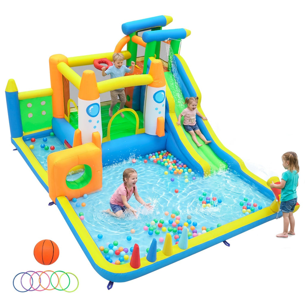 10-in-1 Inflatable Bounce House with Water Slide and Ball Pit