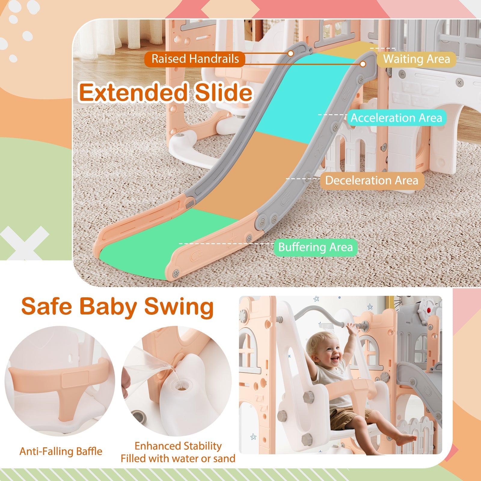 10-in-1 Toddler Swing and Slide Set Climber Playset with Basketball Hoop