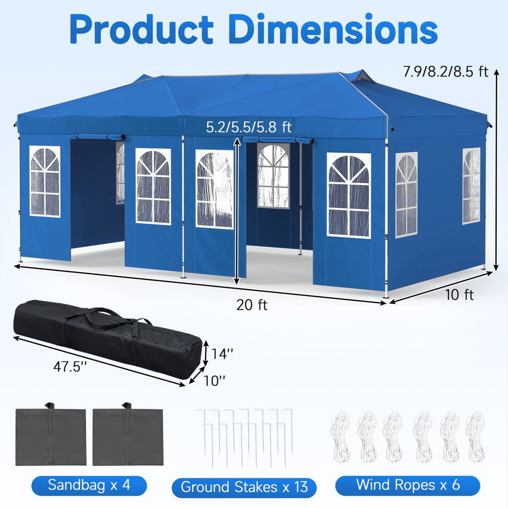 Pop Up Canopy Tent 10x20 FT with 6 Sidewalls