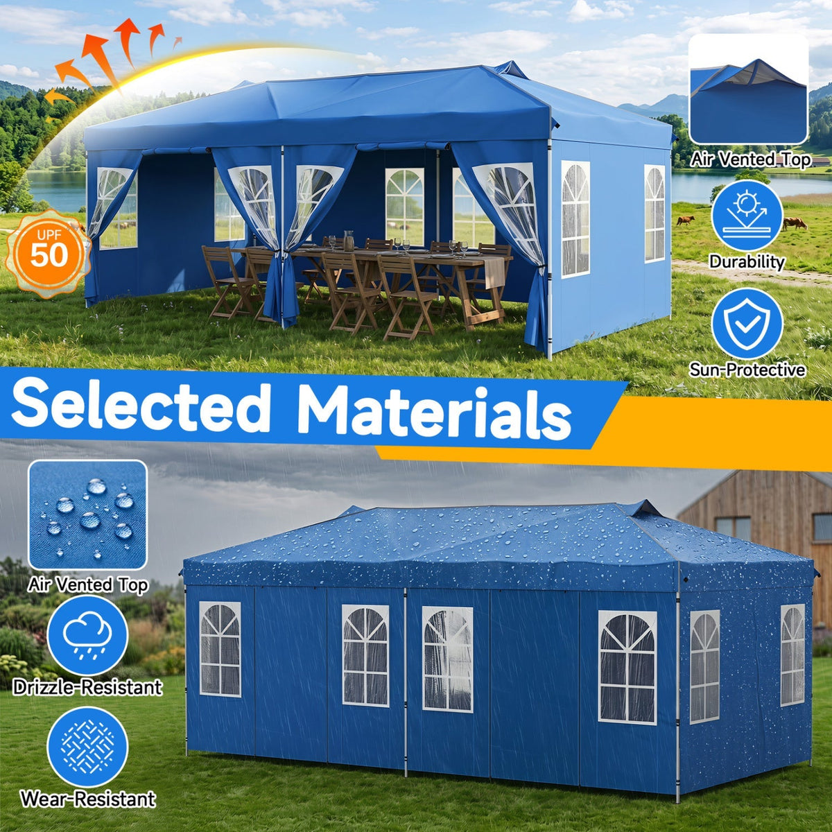 Pop Up Canopy Tent 10x20 FT with 6 Sidewalls