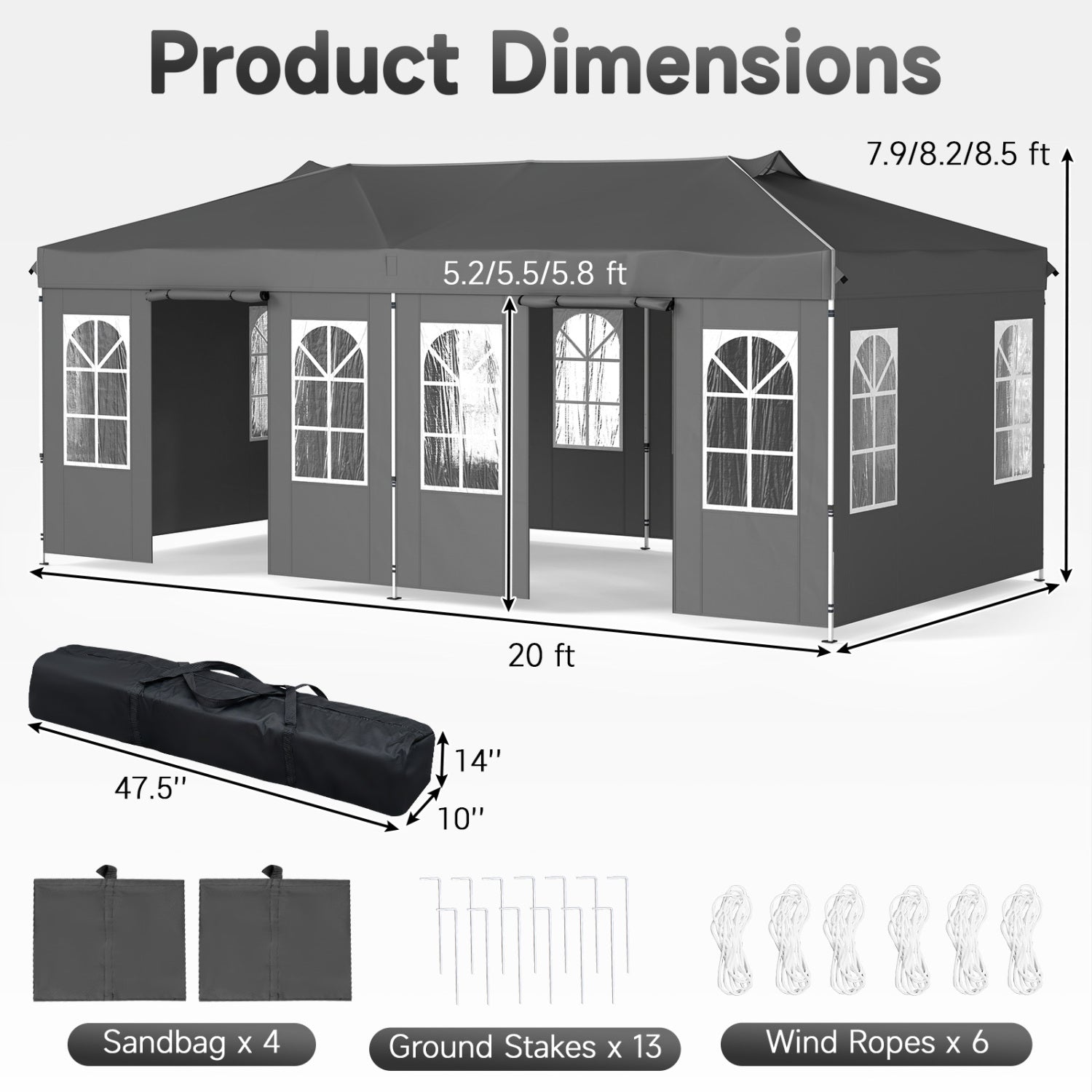 Pop Up Canopy Tent 10x20 FT with 6 Sidewalls