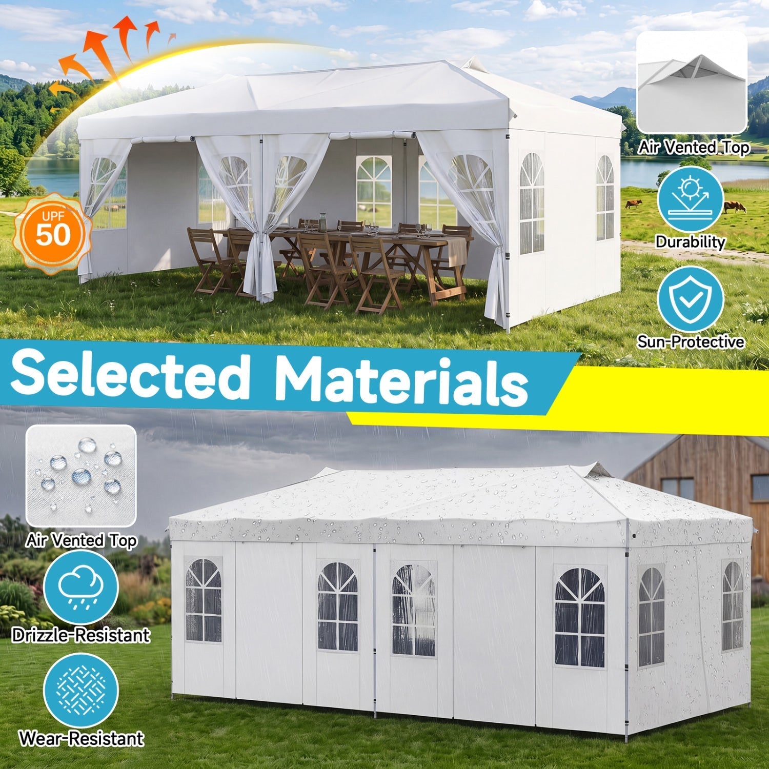 Pop Up Canopy Tent 10x20 FT with 6 Sidewalls