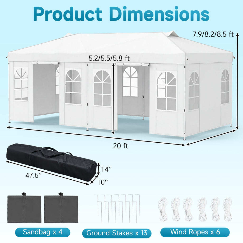 Pop Up Canopy Tent 10x20 FT with 6 Sidewalls