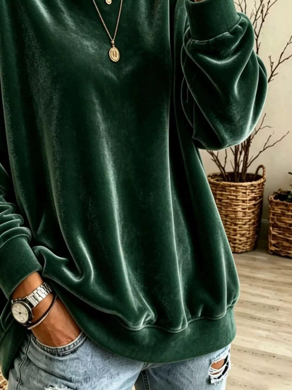 Full Size Solid Color Crew Neck Sweatshirt Plus Size