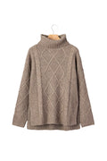 High Neck Drop Shoulder Cable Knit Regular Length Sweater