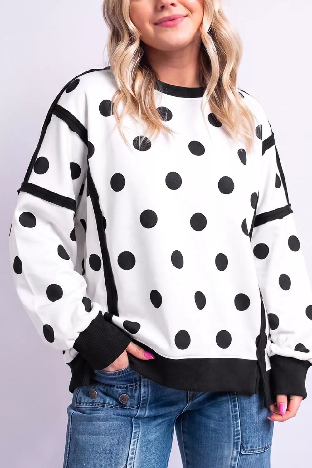 Polka Dot Crew Neck Sweatshirt