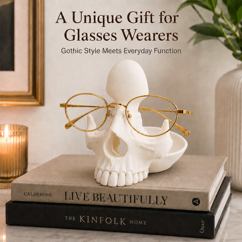 3D Printed Gothic Skull Eyeglasses Holder With Catchall Tray Desk Organizer