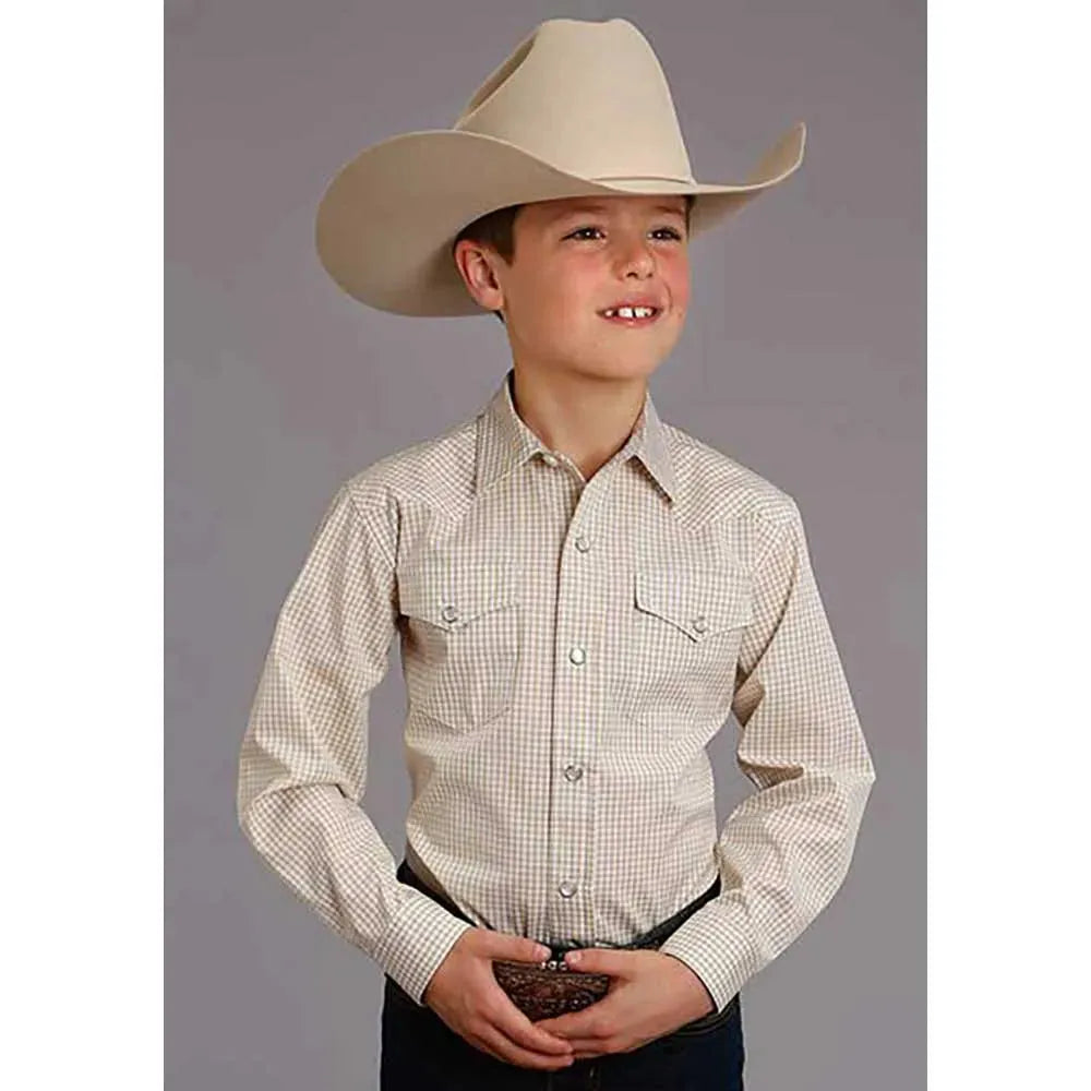 Stetson Two Stripe Check (Yellow/Gold/White) - Boy's Western Shirt