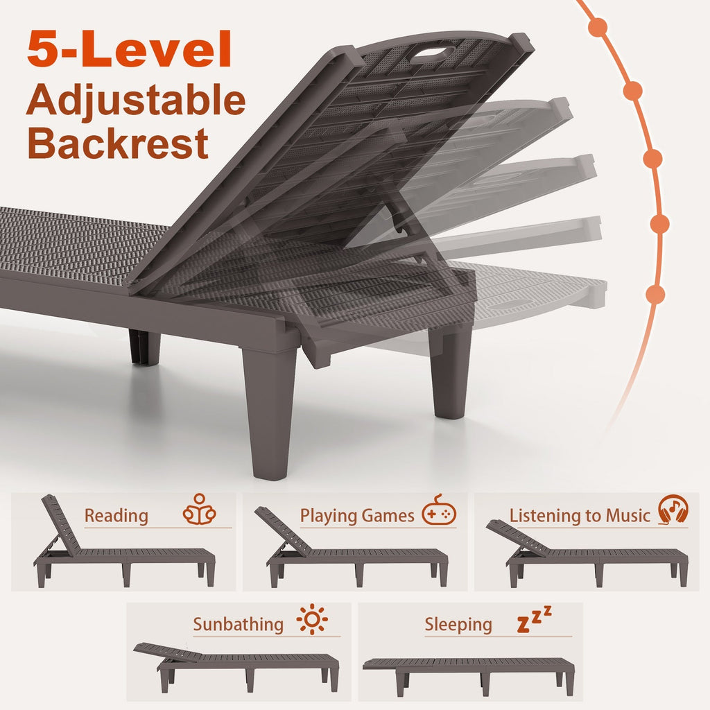 Outdoor PP Chaise Lounge Chairs Set of 2 with 4-Position Adjustable Backrests