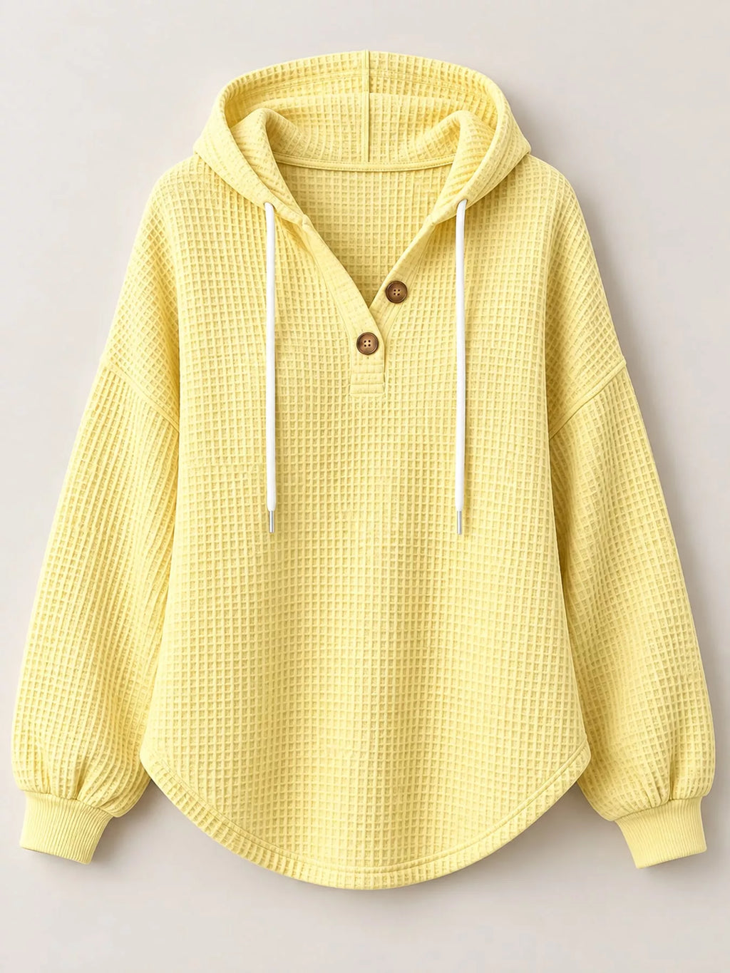 Full Size Waffle Knit Button Detail Hoodie Plus Size