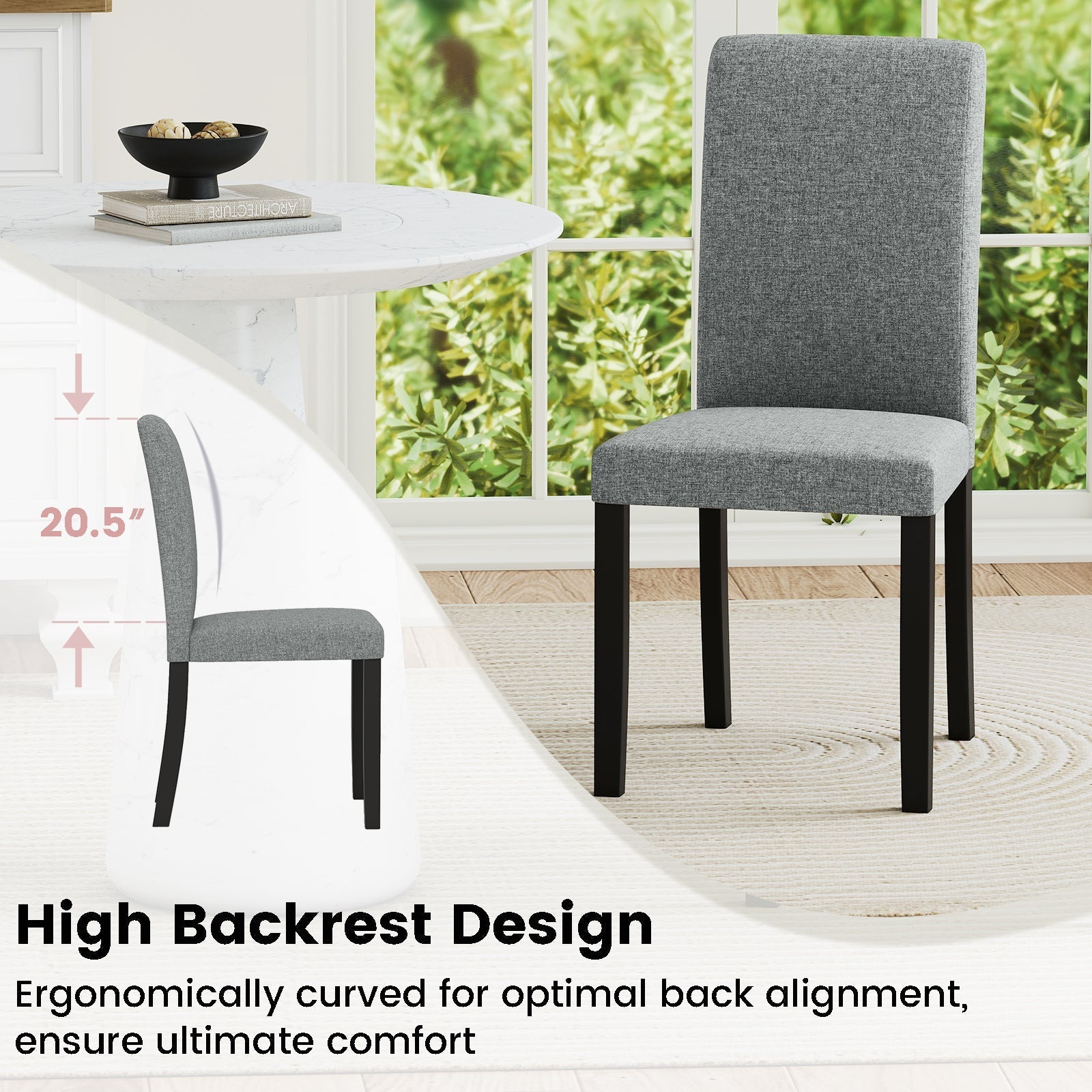 Dining Chair Set of 2 Mid-Century Modern Chairs with Rubber Wood Legs-Gray
