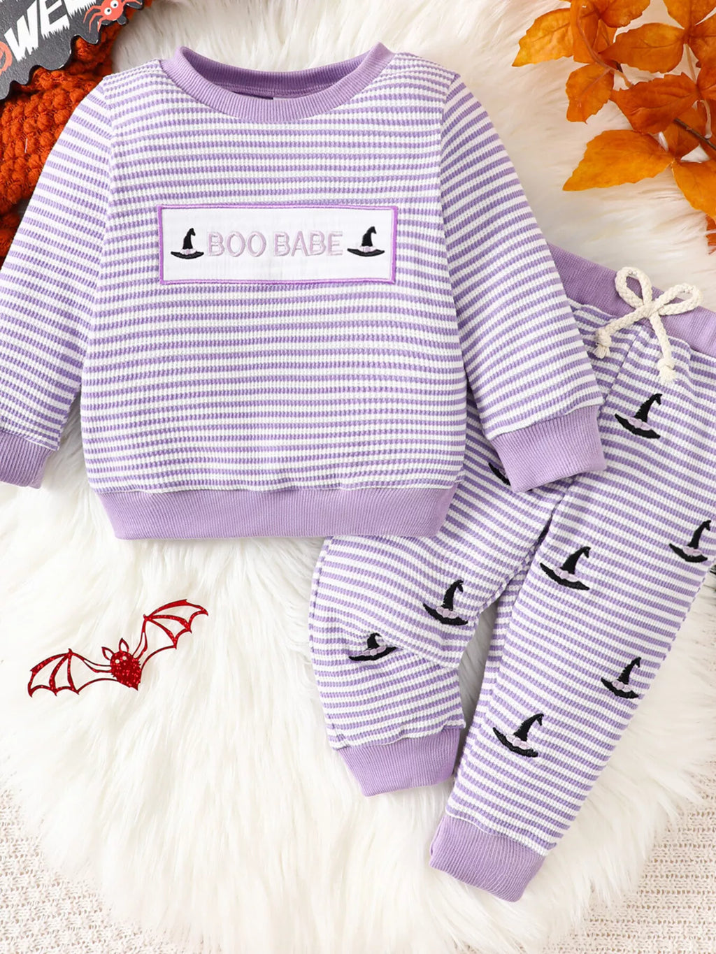Children's Halloween Pumpkin Striped Long Sleeve Pajama Set
