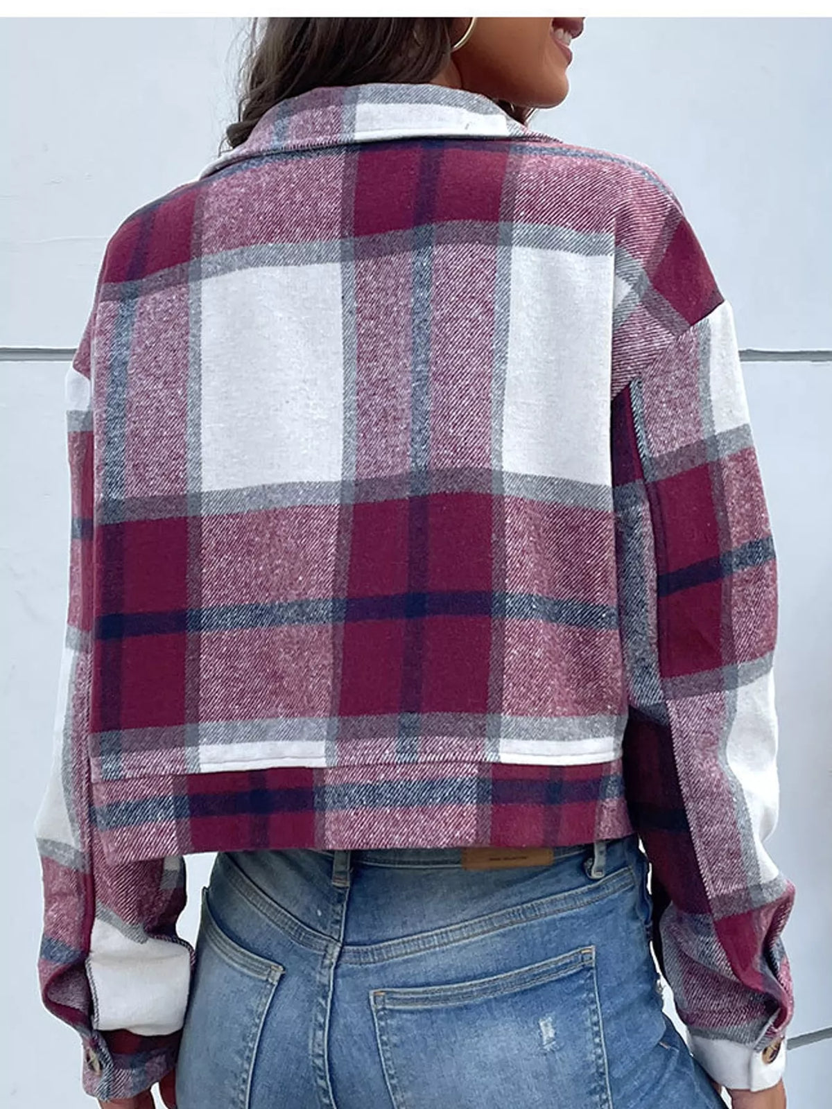 Plaid Button-Front Cropped Jacket