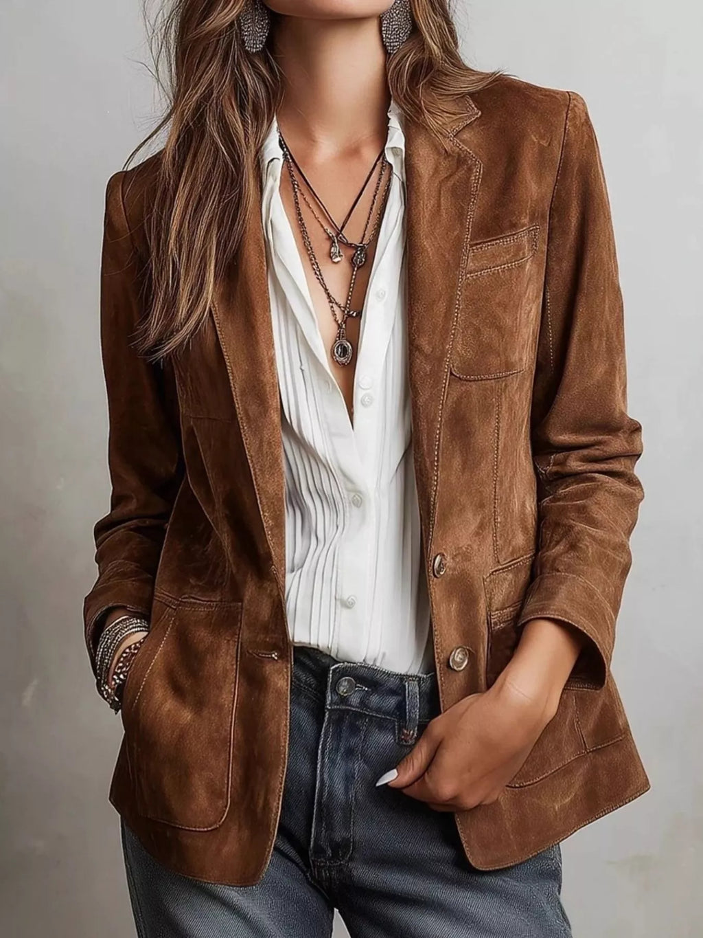 Full Size Lapel Collar Button Up Blazer Plus Size