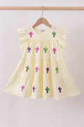Yellow cross sequin tiered dress