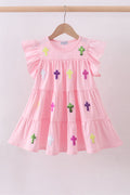 Pink cross sequin tiered dress