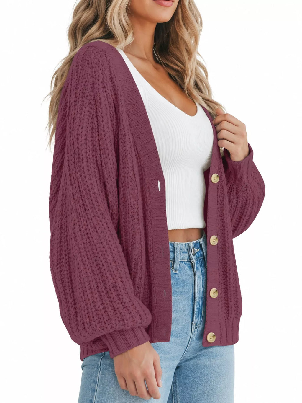 Full Size Chunky Knit Button-Down Cardigan Plus Size