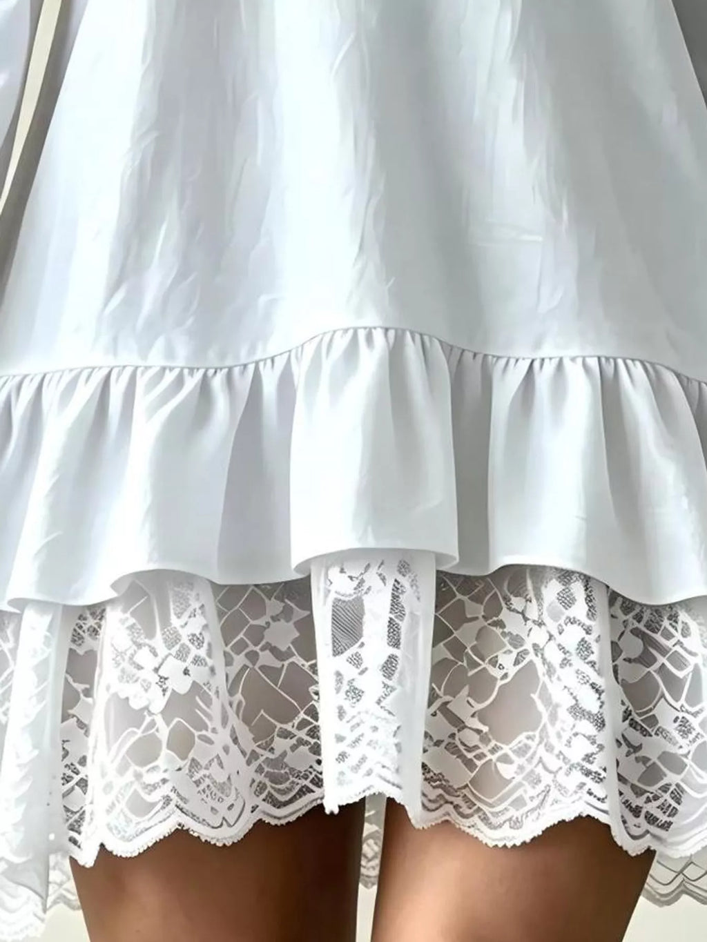 Lace Hem V-Neck Flounce Sleeve Dress