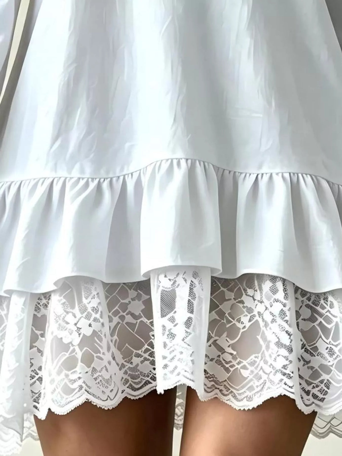 Lace Hem V-Neck Flounce Sleeve Dress