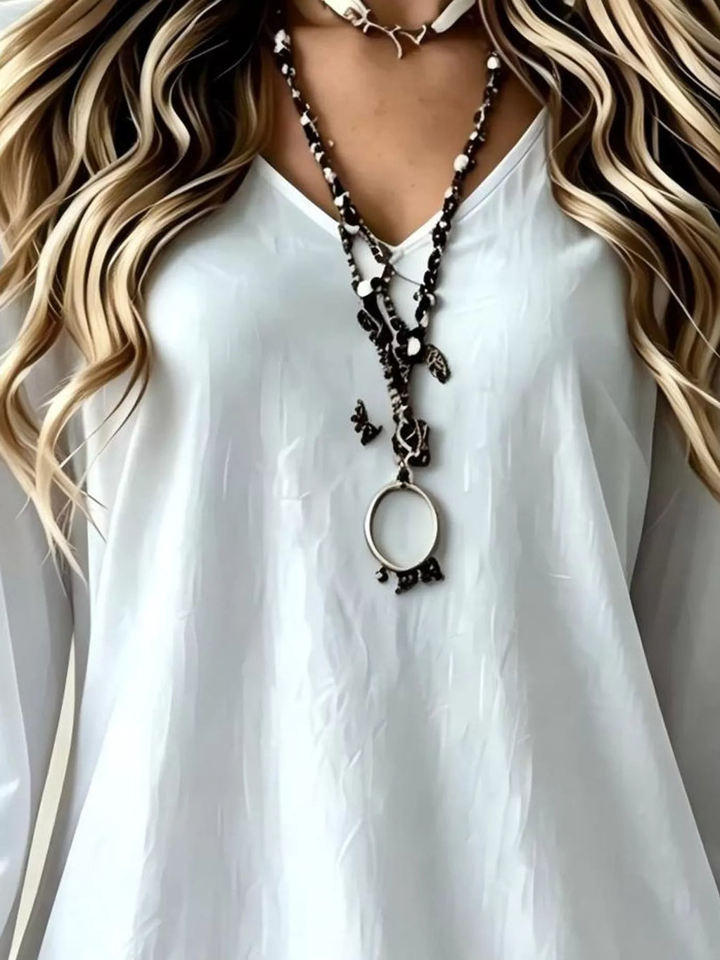 Lace Hem V-Neck Flounce Sleeve Dress
