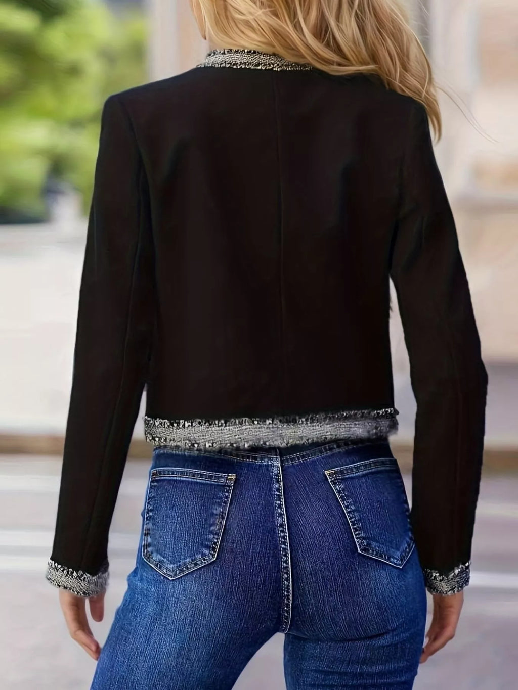 Tweed Trim Open Front Outerwear