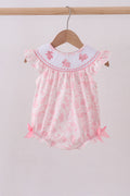 Pink bunny smocked ruffle bow bubble