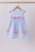 Blue seersucker bow smocked dress