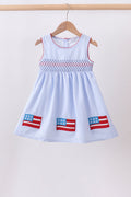 Blue flag smocked woven gingham dress