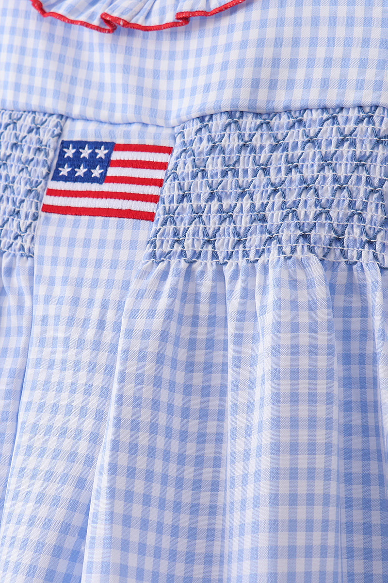 Blue flag smocked ruffle dress