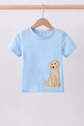 Blue puppy applique top