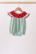 Green Watermelon Stripe Smocked Embroidered Seersucker Bubble