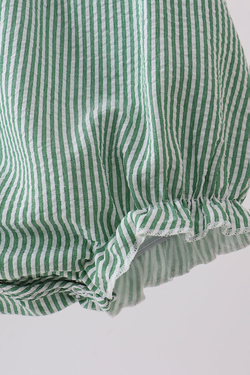Green Watermelon Stripe Smocked Embroidered Seersucker Bubble