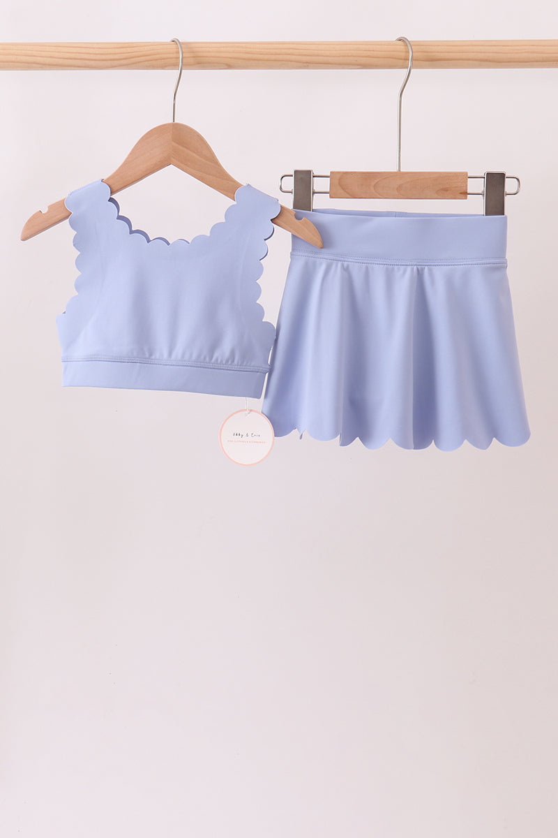 Violet Scalloped Yoga Skorts Set
