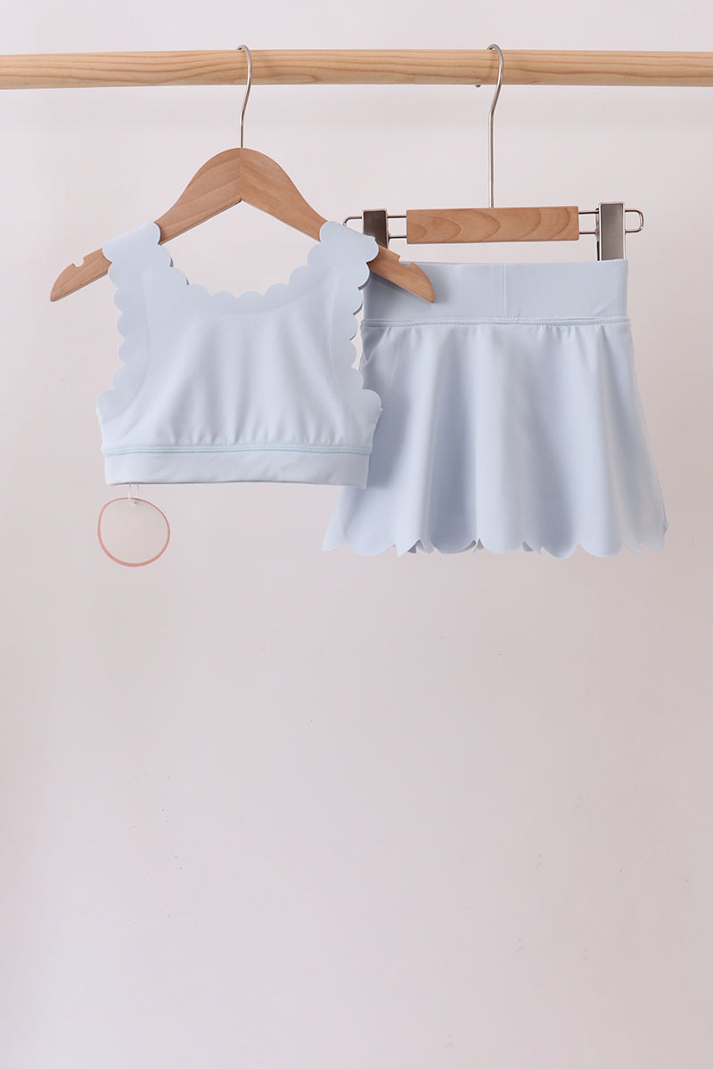 Blue Scalloped Yoga Skorts Set